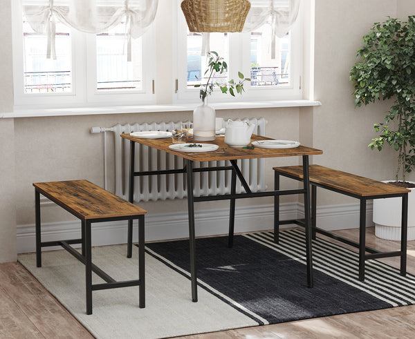 Dining Table for 4 People, Kitchen Table, Sturdy Metal Frame Brown and Black