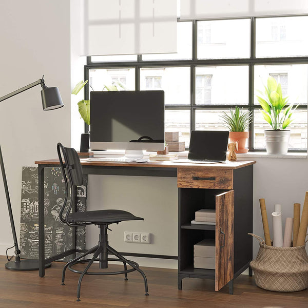 Computer Desk Office Desk with Drawer and Cabinet Rustic Brown