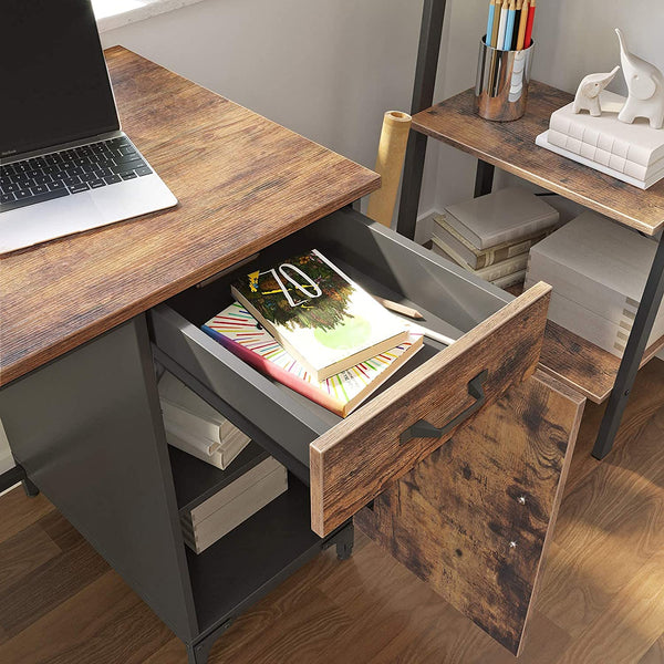 Computer Desk Office Desk with Drawer and Cabinet Rustic Brown