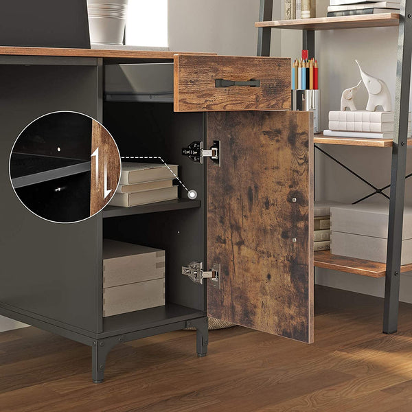 Computer Desk Office Desk with Drawer and Cabinet Rustic Brown