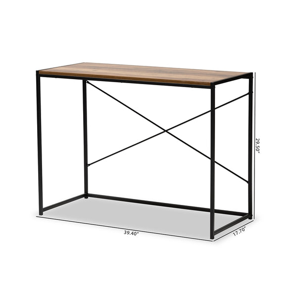 Pauric Modern Industrial Walnut Brown Finished Wood and Black Metal Desk