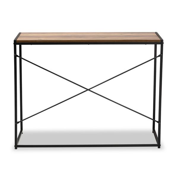 Pauric Modern Industrial Walnut Brown Finished Wood and Black Metal Desk