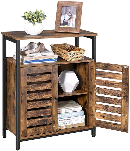 Standing Storage Cabinet with Shelf, Cupboard with Louvered Doors