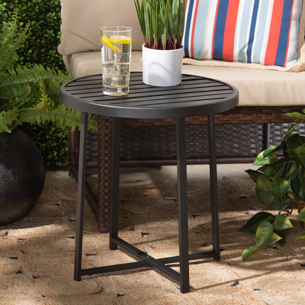 Sadiya Modern Industrial Black Finished Metal Outdoor Side Table