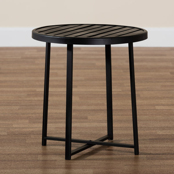 Sadiya Modern Industrial Black Finished Metal Outdoor Side Table