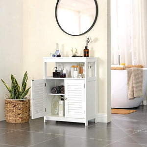 White Bathroom Cabinet Floor Cabinet with Double Shutter Door and Adjustable Shelf White