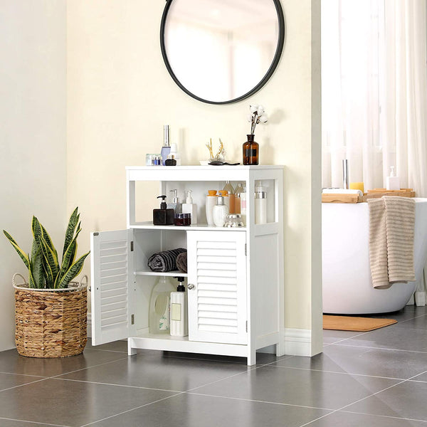 White Bathroom Cabinet Floor Cabinet with Double Shutter Door and Adjustable Shelf White