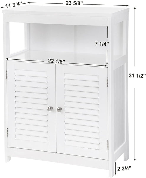 White Bathroom Cabinet Floor Cabinet with Double Shutter Door and Adjustable Shelf White