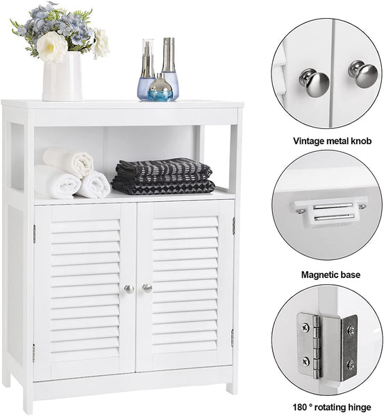 White Bathroom Cabinet Floor Cabinet with Double Shutter Door and Adjustable Shelf White