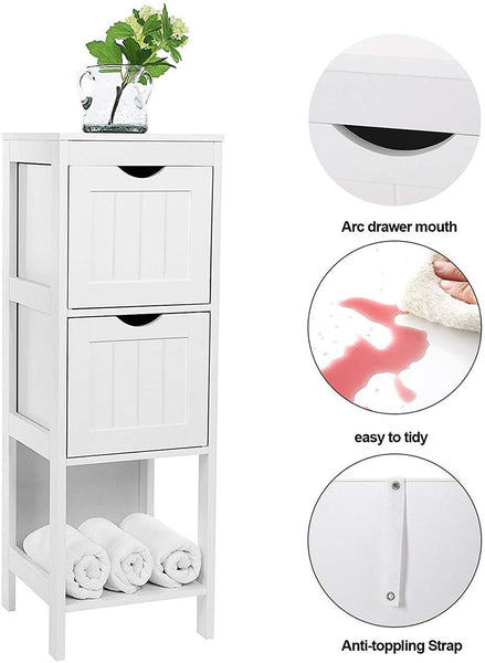 Multifunctional Bathroom Cabinet Holder, 2 Drawers, Open Shelf, White