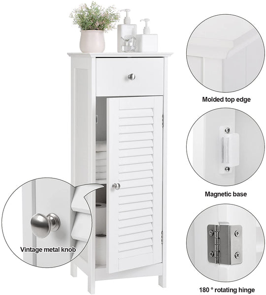 Bathroom Cabinet with Drawer and Individual Wooden Shutter Door, Solid Wood