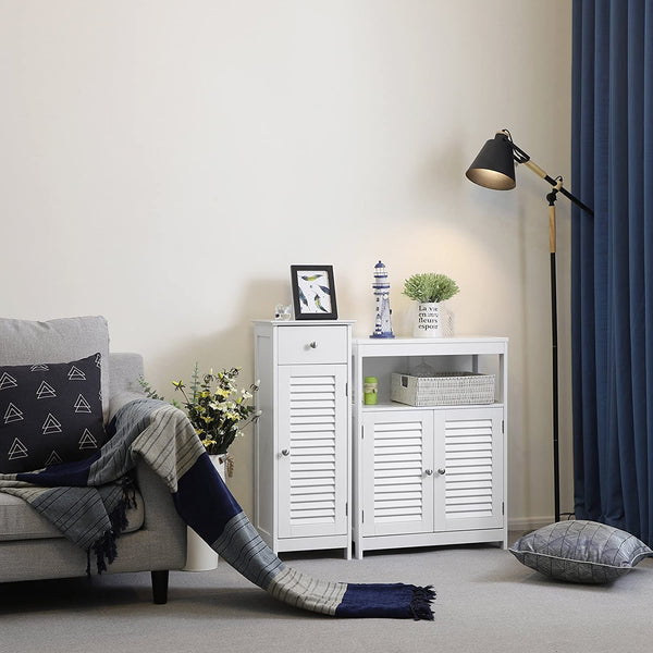 Bathroom Cabinet with Drawer and Individual Wooden Shutter Door, Solid Wood