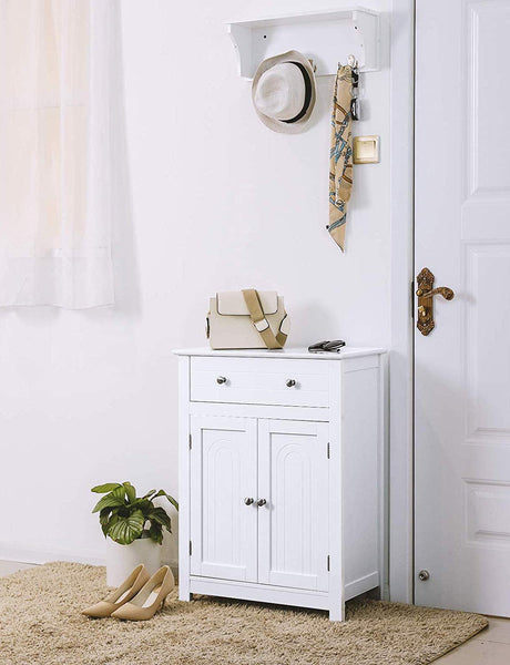 White Standing Bathroom Cabinet with Drawer and Adjustable Shelf Kitchen Cabinet