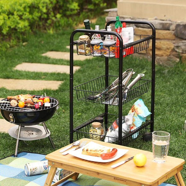 Metal Trolley with Wheels, Baskets, Removable Shelves