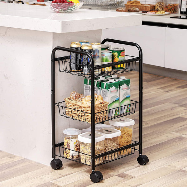 Metal Trolley with Wheels, Baskets, Removable Shelves