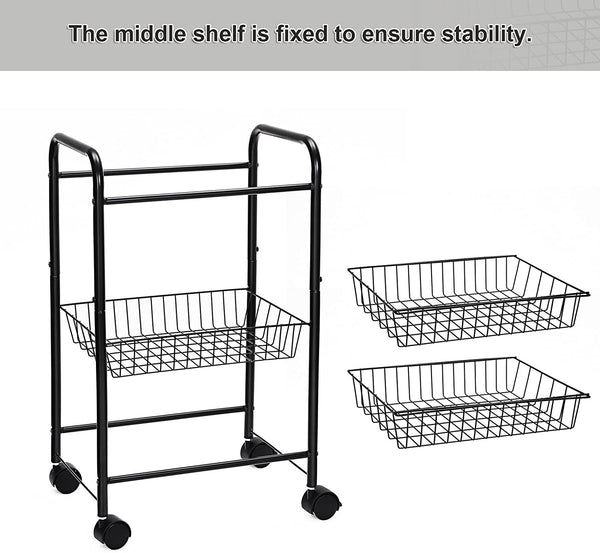 Metal Trolley with Wheels, Baskets, Removable Shelves