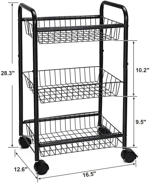 Metal Trolley with Wheels, Baskets, Removable Shelves