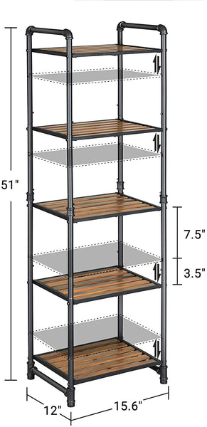 5 Tier DIY Bathroom Shelf, Extendable Plant Stand with Adjustable Shelf Brown