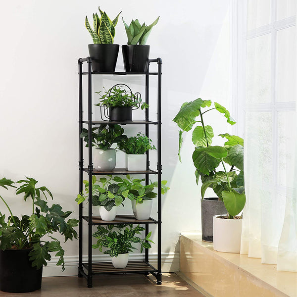 5 Tier DIY Bathroom Shelf, Extendable Plant Stand with Adjustable Shelf Brown