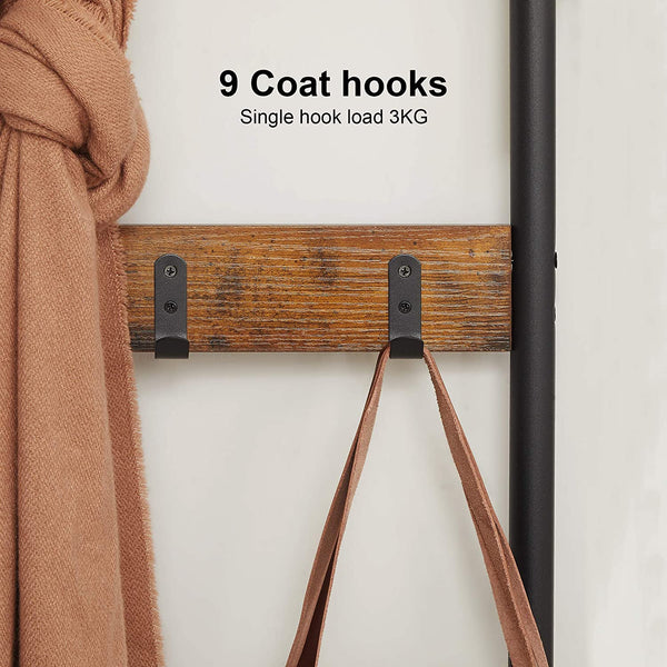 Coat Rack with Hooks, Entryway Shoe Bench Storage Rack Brown