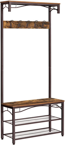 Coat Rack, 3-in-1 Hall Tree, Industrial Entryway Shoe Bench Coat Stand