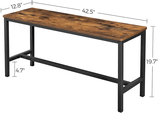 Set of 2 Table Benches Durable Metal Frame for Kitchen, Dining Room, Living Room, Rustic Brown