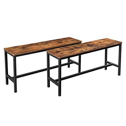 Set of 2 Table Benches Durable Metal Frame for Kitchen, Dining Room, Living Room, Rustic Brown