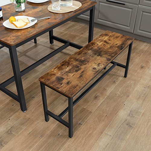 Set of 2 Table Benches Durable Metal Frame for Kitchen, Dining Room, Living Room, Rustic Brown