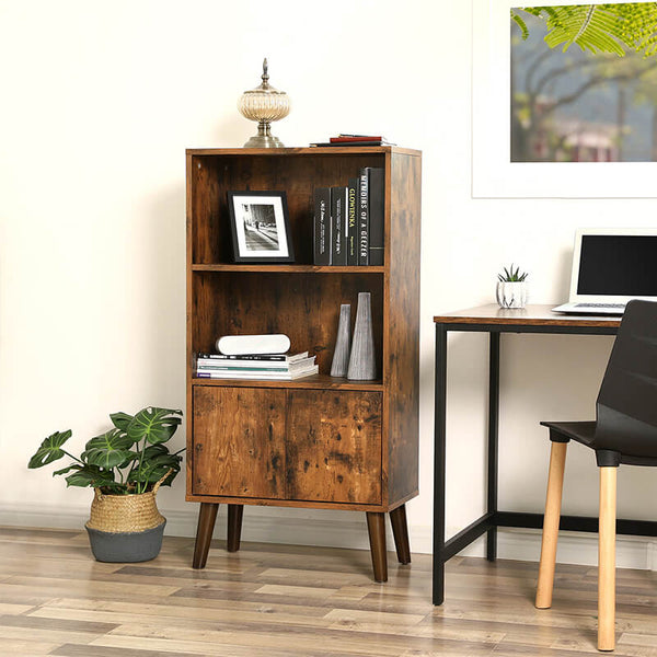 Industrial Style Book Case With Drawers, Compartment Storage