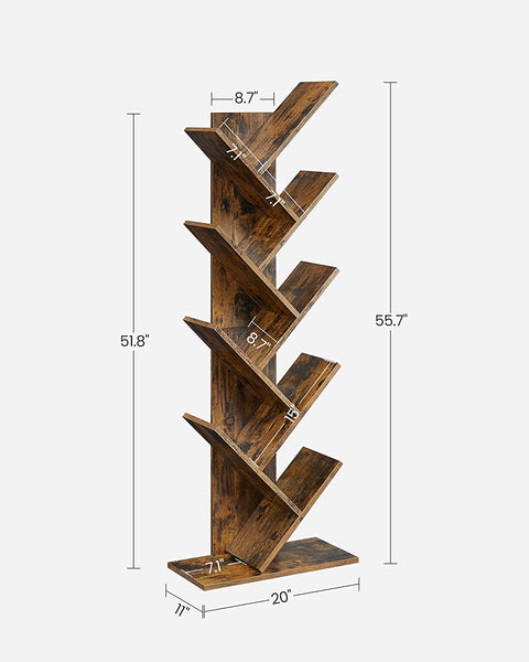 8-Tier Floor Standing Tree Bookshelf, with Shelves for Living Room, Home Office, Rustic Brown