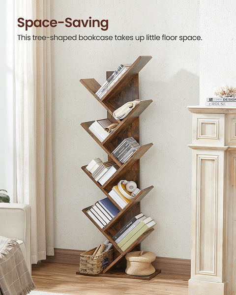 8-Tier Floor Standing Tree Bookshelf, with Shelves for Living Room, Home Office, Rustic Brown