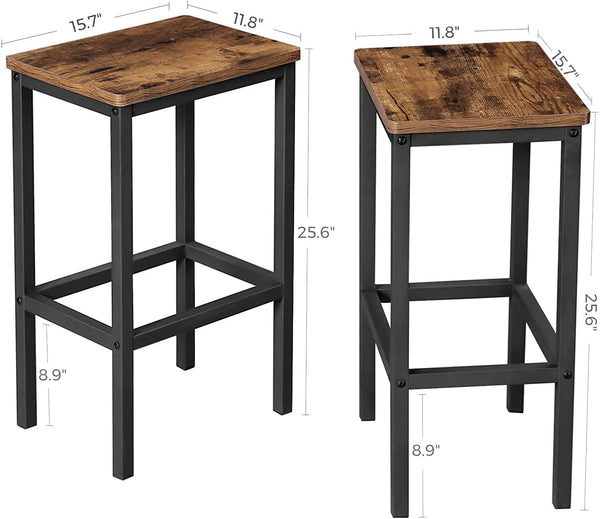 Bar Stools, Set of 2 Bar Chairs, Kitchen Breakfast Bar Stools with Footrest, Rustic Brown and Black