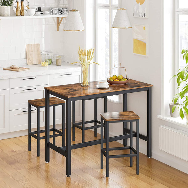 Bar Stools, Set of 2 Bar Chairs, Kitchen Breakfast Bar Stools with Footrest, Rustic Brown and Black