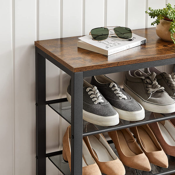 Shoe Rack, Shoe Organizer with 3 Mesh Shelves, for Hallway, Living Room, Simple Structure, Stable, Industrial Style