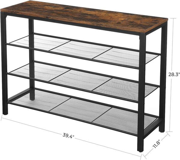 Shoe Rack, Shoe Organizer with 3 Mesh Shelves, for Hallway, Living Room, Simple Structure, Stable, Industrial Style