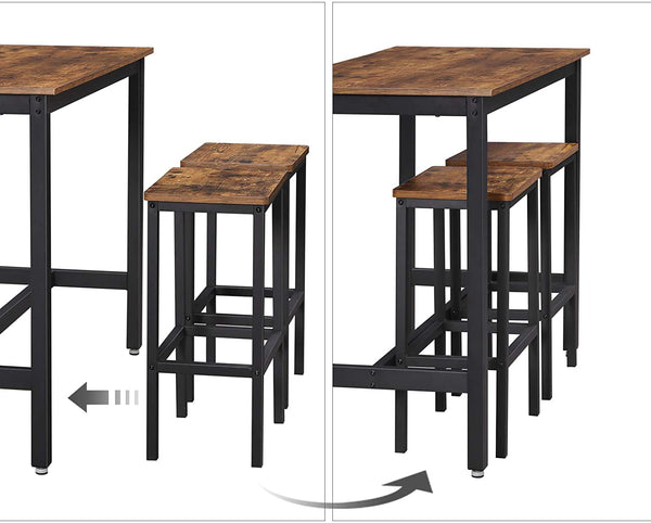 Bar Table Set, Bar Table with 2 Bar Stools, Kitchen Counter with Bar Chairs, Brown