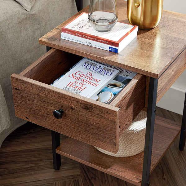 Nightstand, End Table, Side Table with Drawer and Shelf, for Bedroom