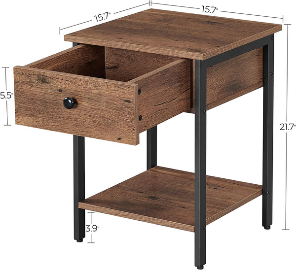 Nightstand, End Table, Side Table with Drawer and Shelf, for Bedroom