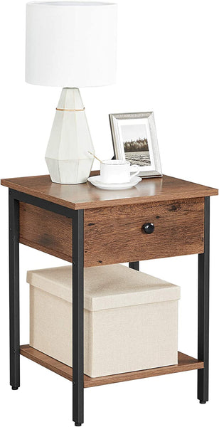 Nightstand, End Table, Side Table with Drawer and Shelf, for Bedroom