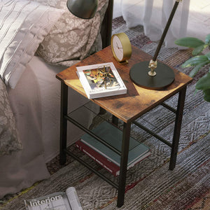 Industrial End Table, Nightstand with 2 Adjustable Mesh Shelves, Side Table for Living Room