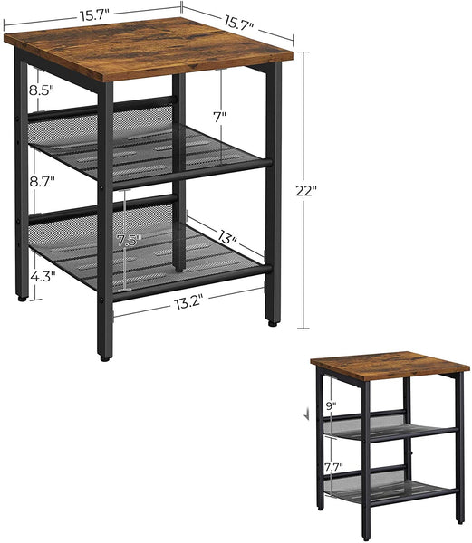 Industrial End Table, Nightstand with 2 Adjustable Mesh Shelves, Side Table for Living Room