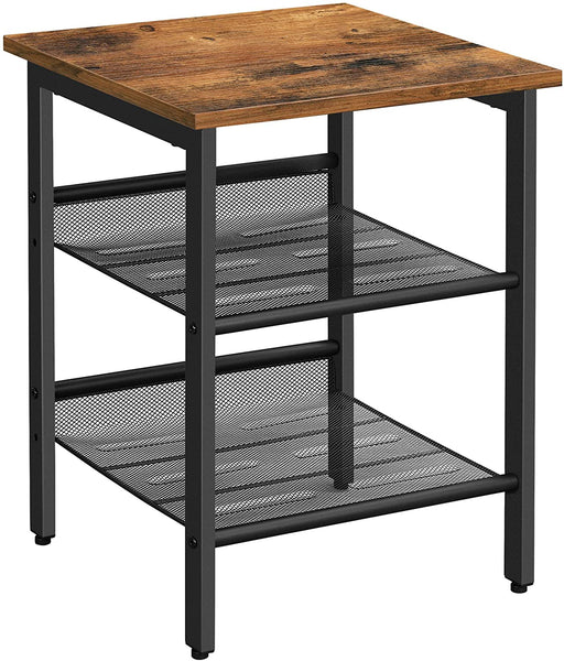 Industrial End Table, Nightstand with 2 Adjustable Mesh Shelves, Side Table for Living Room