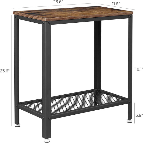 2-Tier Nightstand with Mesh Shelf, End Table for Small Spaces, Industrial Accent Furniture with Steel Frame