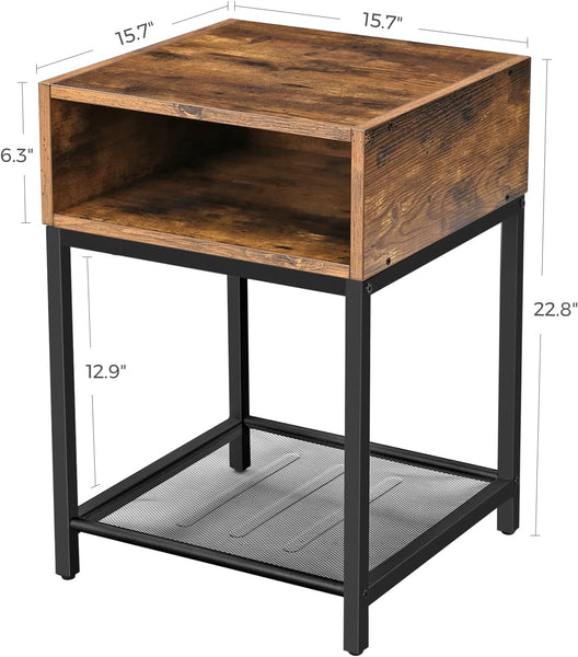 End Table with Open Compartment and Mesh Shelf, Nightstand, Bedroom, Easy Assembly, Space-Saving,