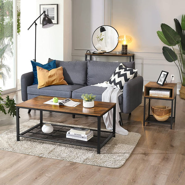 End Table with Open Compartment and Mesh Shelf, Nightstand, Bedroom, Easy Assembly, Space-Saving,