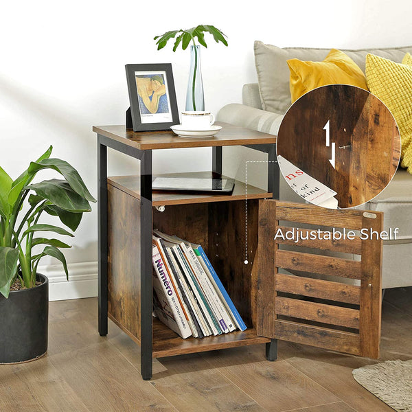 Rustic Brown Nightstand, End Table with Open Shelf, Side Table, Inner Adjustable Shelf, Steel Frame