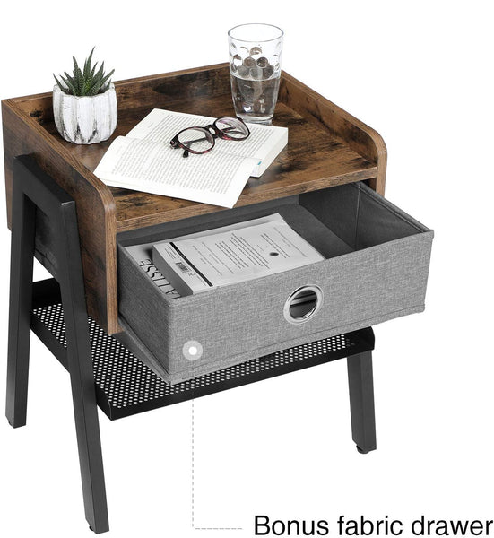 Industrial Bedside Table with Metal Shelf, Nightstand with Metal Frame