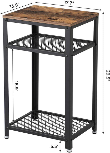 End Telephone Table with 2-Tier Mesh Shelves, Industrial Side Table with Metal Frame