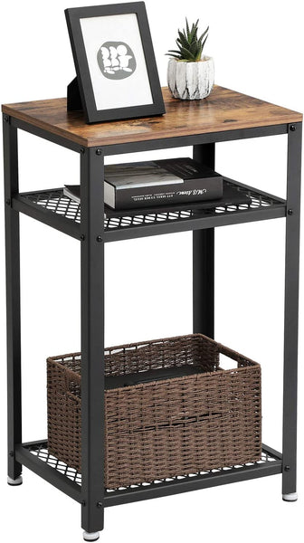 End Telephone Table with 2-Tier Mesh Shelves, Industrial Side Table with Metal Frame