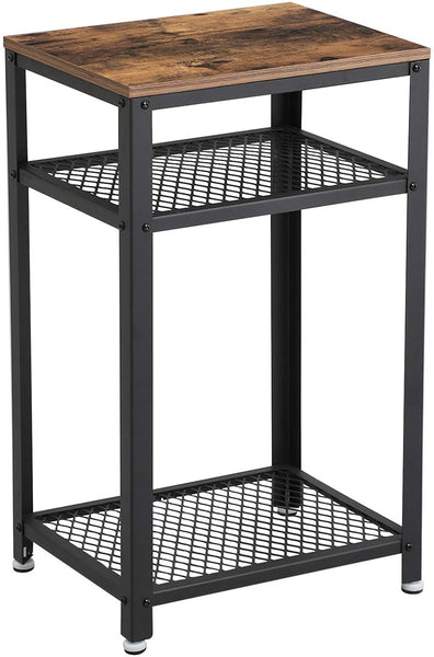 End Telephone Table with 2-Tier Mesh Shelves, Industrial Side Table with Metal Frame